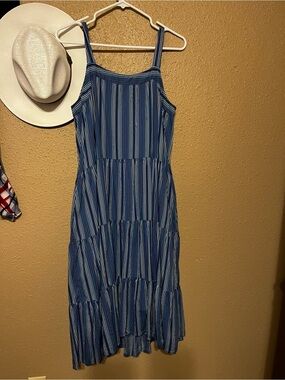 Nautica Blue and White Striped Tiered Maxi Dress